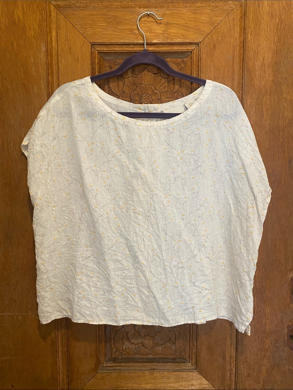 Cynthia Rowley 100% linen floral print blouse top button down back medium cream